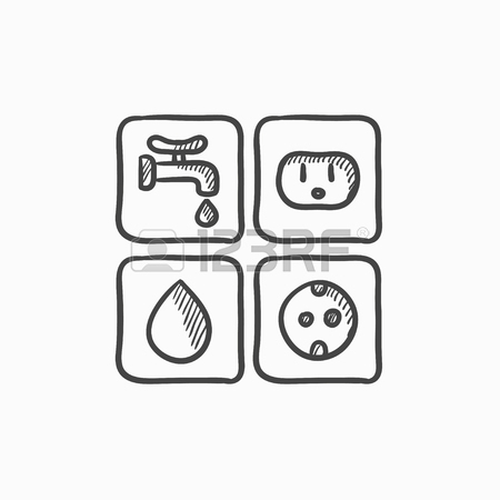 450x450 Utilities Signs Electricity And Water Vector Sketch Icon Isolated