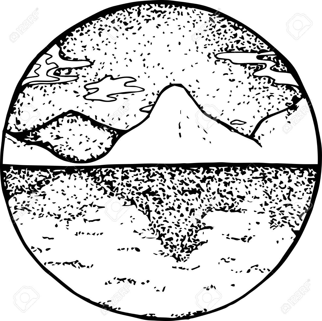 1300x1296 Illustration Of Mountains And Symmetrical Reflection Of Them