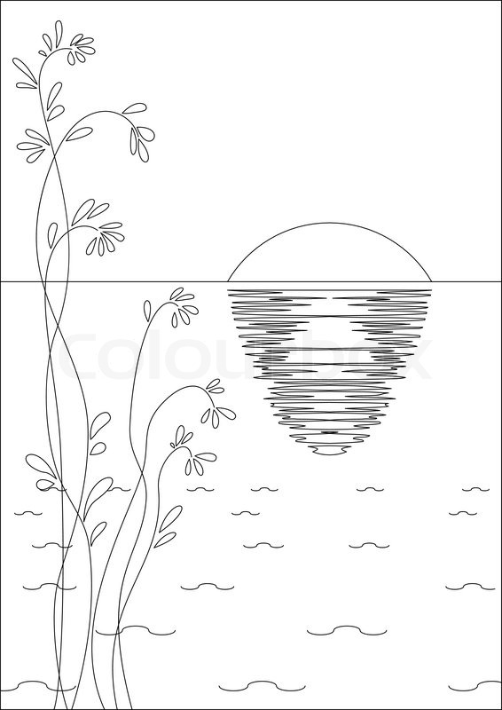 566x800 Landscape, Plant Against Sea Water And Sun, Monochrome Contour