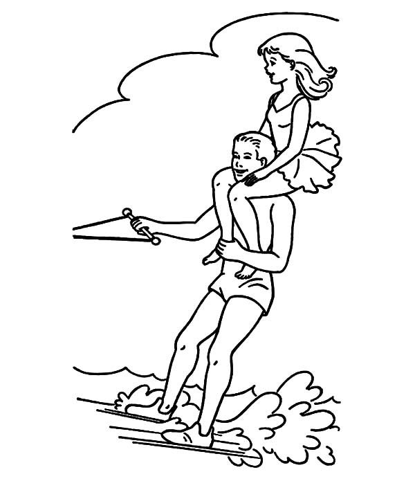 600x721 A Little Girl Water Skiing Sitting On Her Father Shoulder Coloring