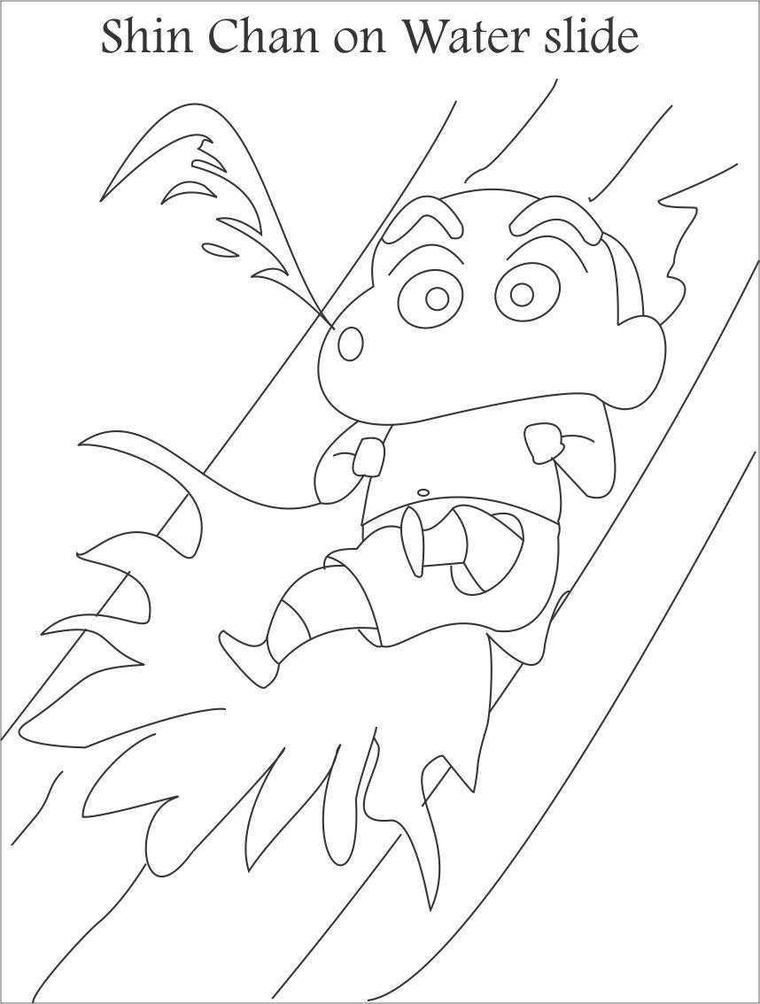 858x1134 Shin Chan Water Slide Coloring Page For Kids