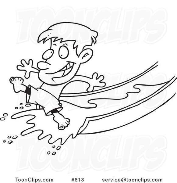 581x600 Cartoon Line Art Design Of A Happy Boy On A Water Slide