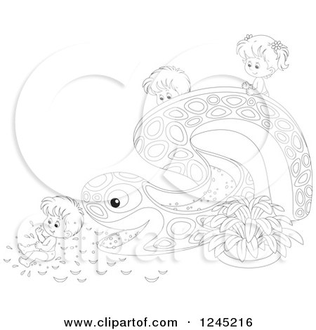 450x470 Cartoon Of Happy Children Going Down A Water Park Slide