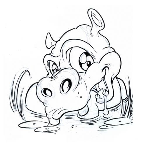 500x500 Lovely Animated Hippo Splashing In Water Tattoo Design Tribal 1