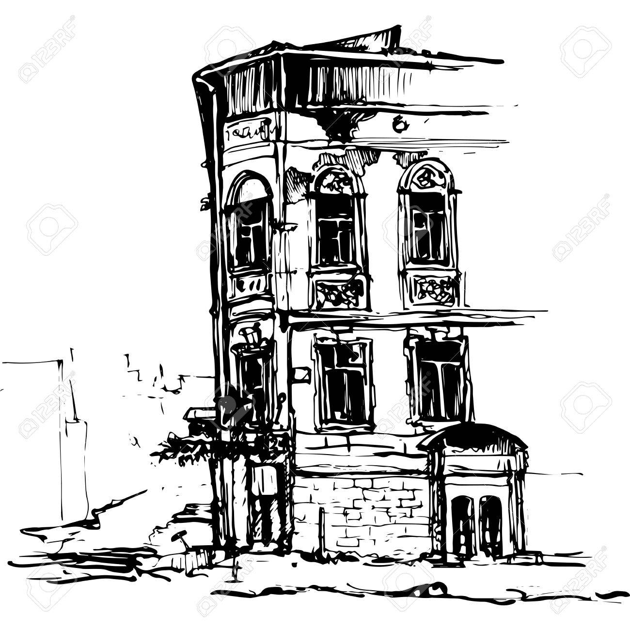 1300x1300 Urban Sketch, City Building,hand Drawn Vector Illustration Royalty