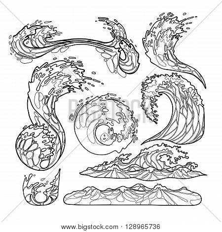 450x470 Ocean Storm Waves Collection Drawn Vector Amp Photo Bigstock