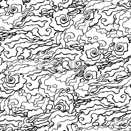 450x450 Realistic Detailed Hand Drawn Tile Pattern Of Curly Water Waves