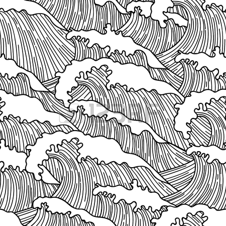 450x450 Sea Seamless Pattern With Abstract Hand Drawn Waves. Background