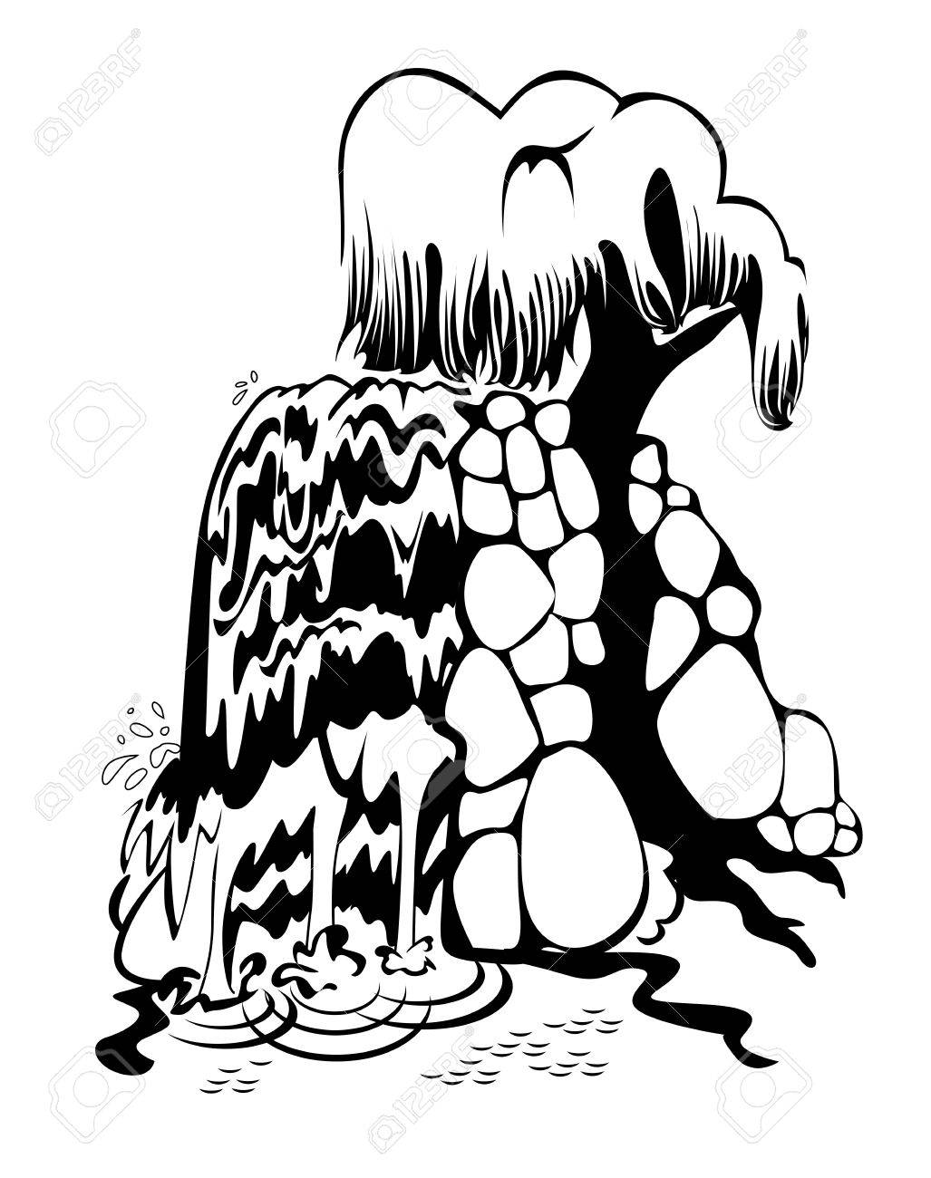 1027x1300 Silhouette Of A Waterfall On A White Background Royalty Free