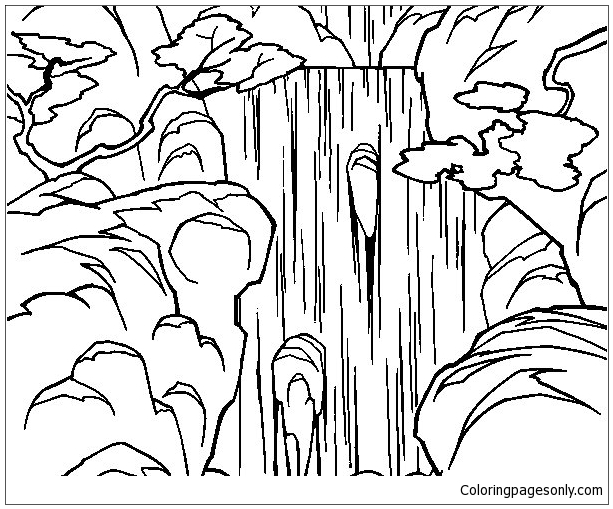 613x509 The Waterfall In The Forest Coloring Page