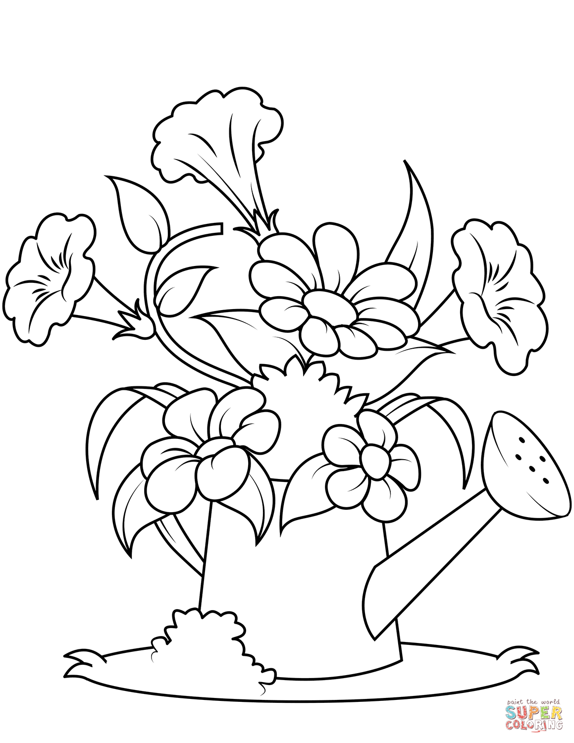 1159x1500 Watering Can With Flowers Coloring Page Free Printable Coloring