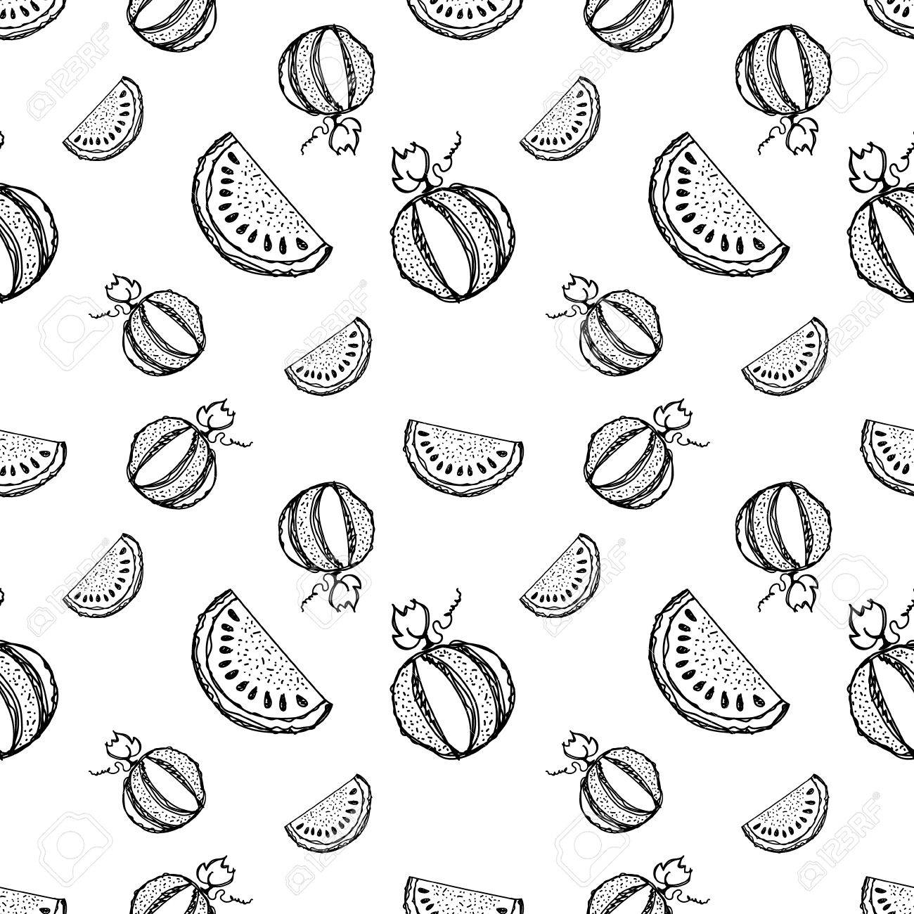 1300x1300 Seamless Vector Pattern. Hand Drawn Black And White Fruits