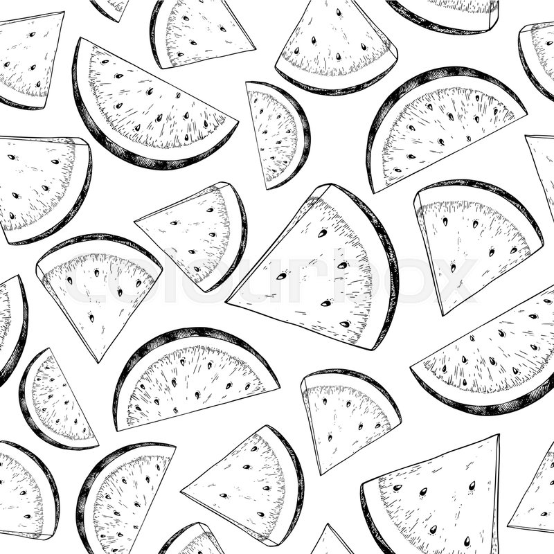 800x800 Watermelon Slice Vector Seamless Pattern. Isolated Hand Drawn