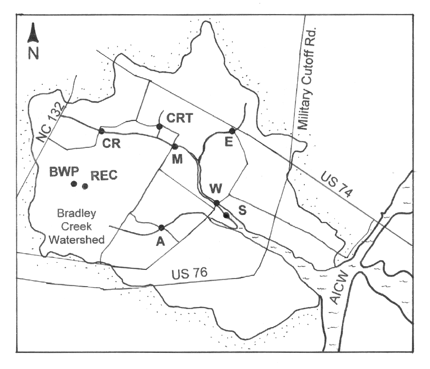 845x726 Map Of Bradley Creek Watershed, Showing Long Term Locations