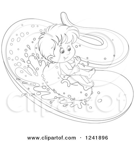 450x470 Clipart Of A Black And White Happy Boy Tubing Down A Waterslide