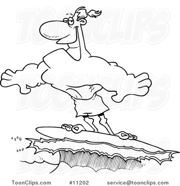 581x600 Cartoon Blacknd White Line Drawing Of Buff Surfer Riding