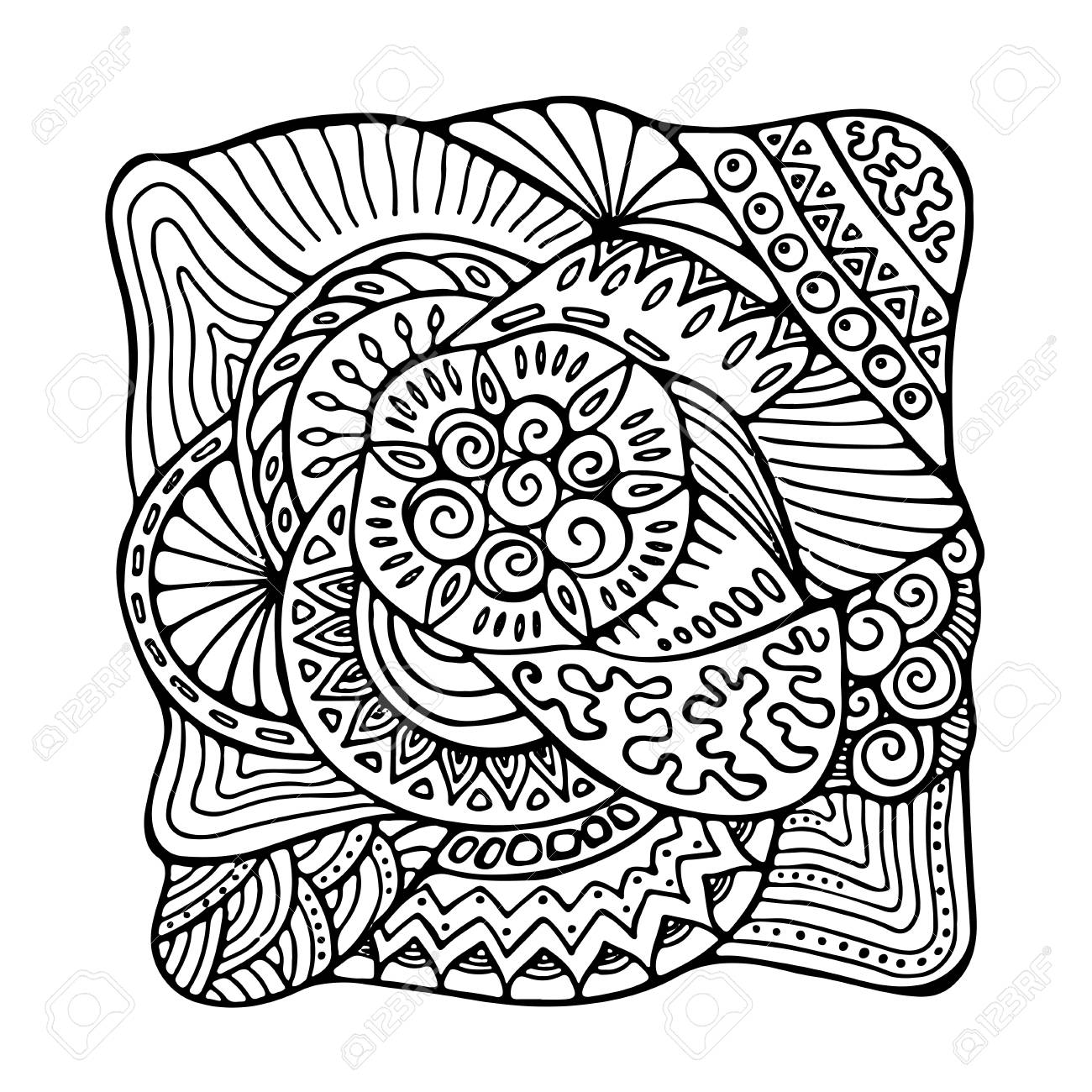 1300x1300 Stock Vector Hand Draw Abstract Flower, Doodle Wave Pattern