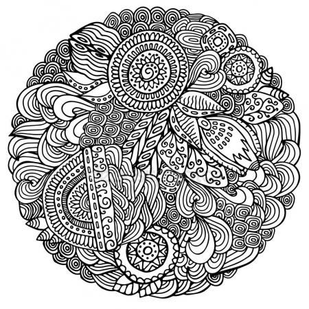 450x450 Stock Vector Abstract Hand Draw Flower And Wave, Doodle Pattern