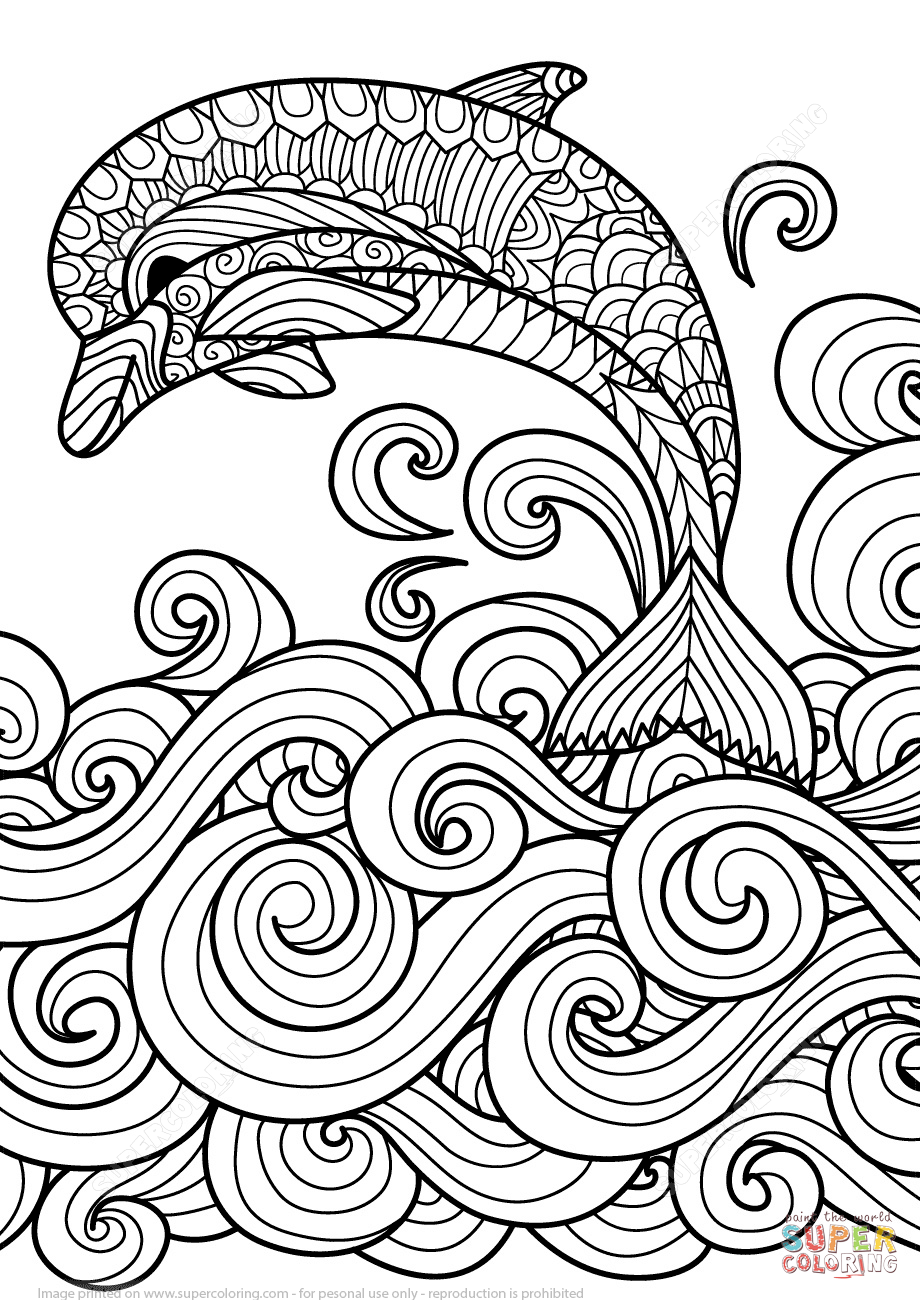 920x1300 Zentangle Dolphin With Scrolling Sea Wave Coloring Pag On Sp Inspo