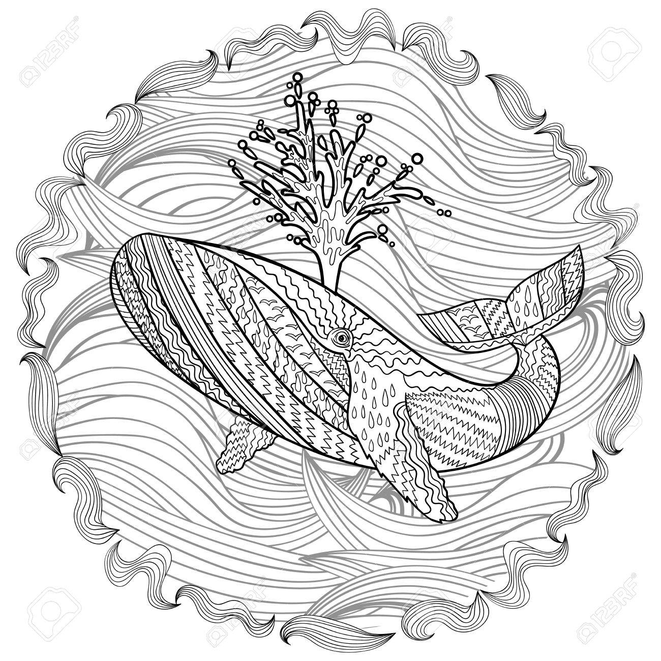 1300x1300 Hand Drawn Humpback Whale In The Waves For Anti Stress Coloring