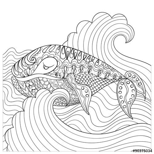 500x500 Hand Drawn Whale In The Waves For Antistress Coloring Page