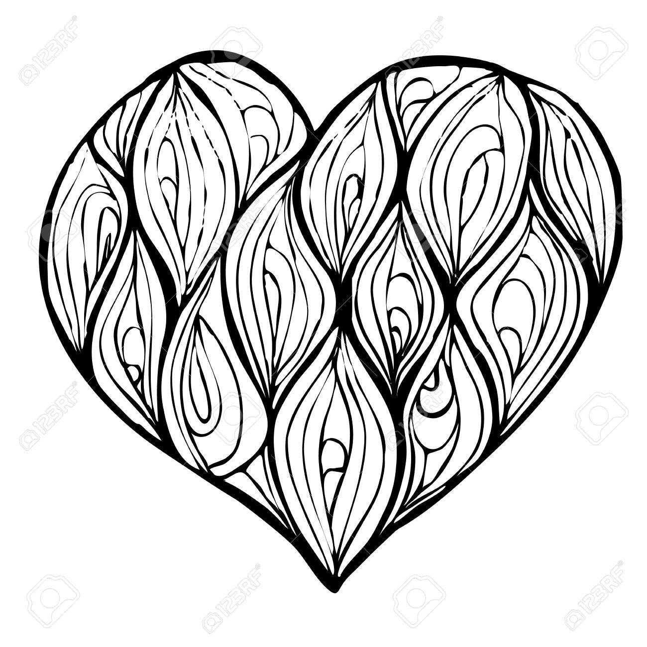 1300x1300 Vector Of Hand Drawing Heart Decorated With Waves Royalty Free