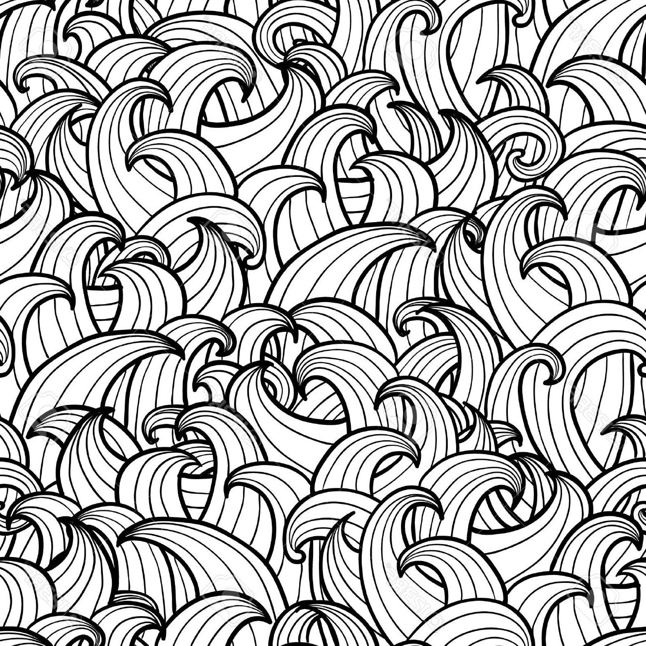 1300x1300 Best Hd Abstract Doodle Waves Seamless Stock Vector Black White