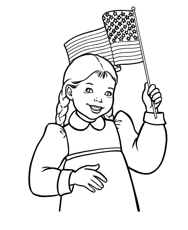 600x734 Smiling Girl Waving Flag On Flag Day Coloring Pages