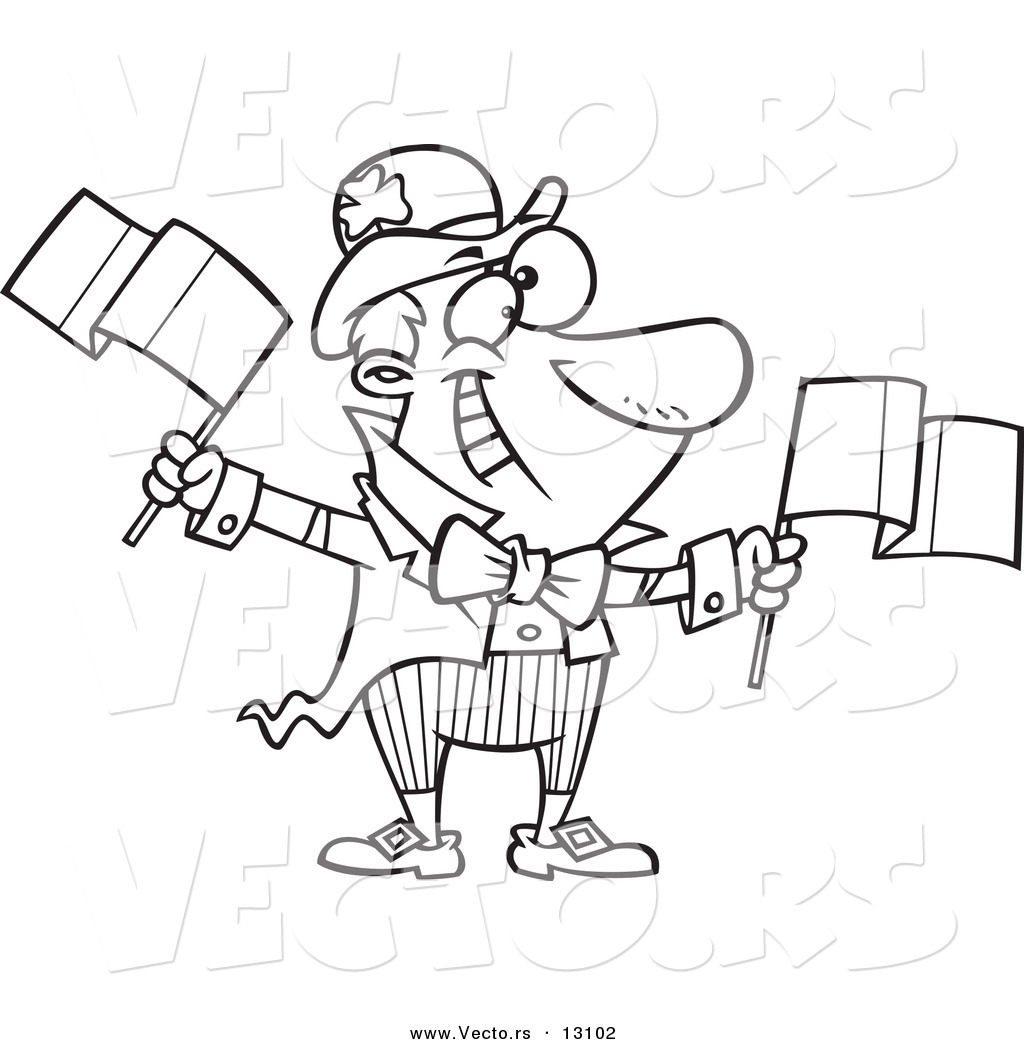 1024x1044 Vector Of A Cartoon Jolly Irish Man Leprechaun Waving Two Flags