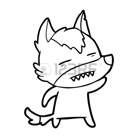 450x450 Hand Drawn Cartoon Wolf Waving Showing Teeth Royalty Free Cliparts