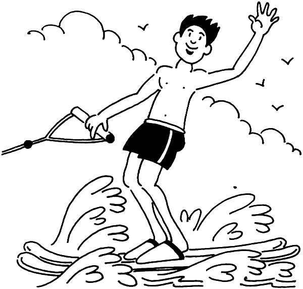 600x571 A Boy Waving Hand While Water Skiing Coloring Pages Batch Coloring