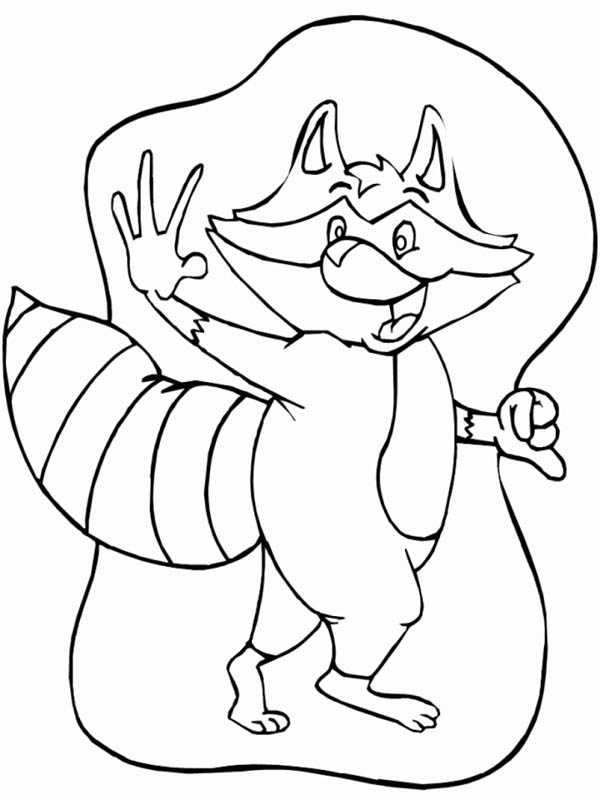 600x800 Raccoon Waving Hand Coloring Page
