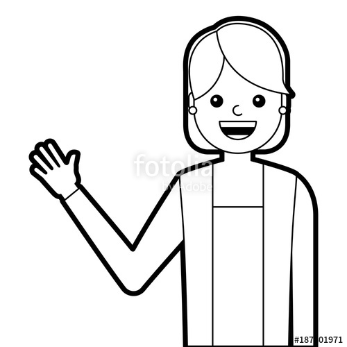 500x500 Portrait Young Woman Waving Hand Happy Cartoon Vector Illustration