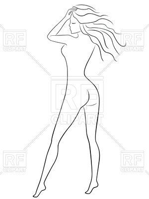 300x400 Outline Of Graceful Woman With Wavy Hair Royalty Free Vector Clip