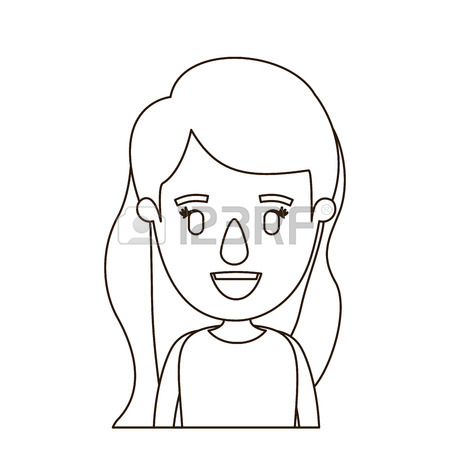 450x450 Sketch Contour Half Body Girl With Long Wavy Hair Vector