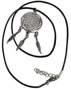 240x300 Flower Of Life Dreamcatcher Black Wax Cord Necklace.