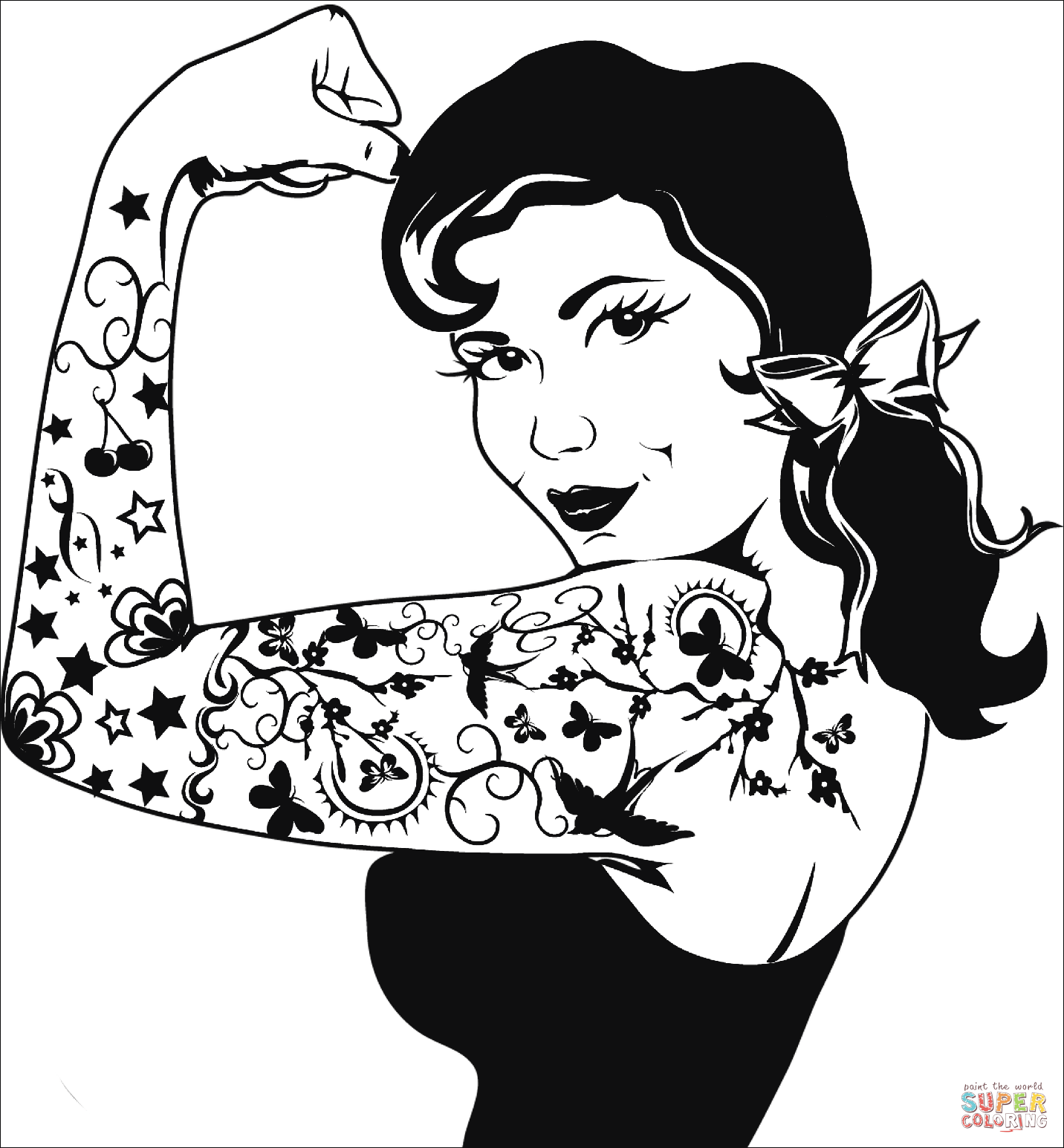1432x1546 We Can Do It Girl Tattoo Coloring Page Free Printable Coloring Pages
