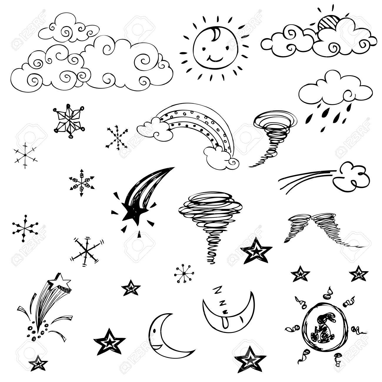 1299x1300 Free Drawing Of Weather Symbols On White Background Royalty Free