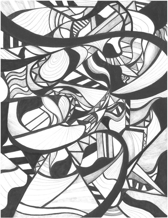 570x738 8.5x11 Abstract Black Amp White Marker, Pen And Ink Drawing