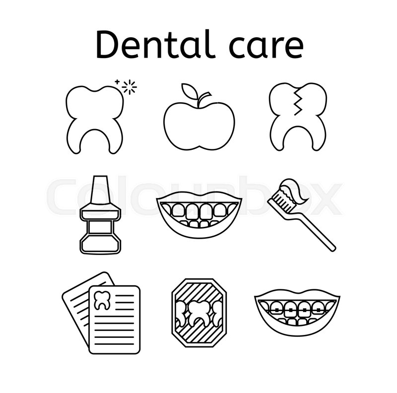 800x792 Set Of Dental In Modern Thin Line Style. High Quality Black