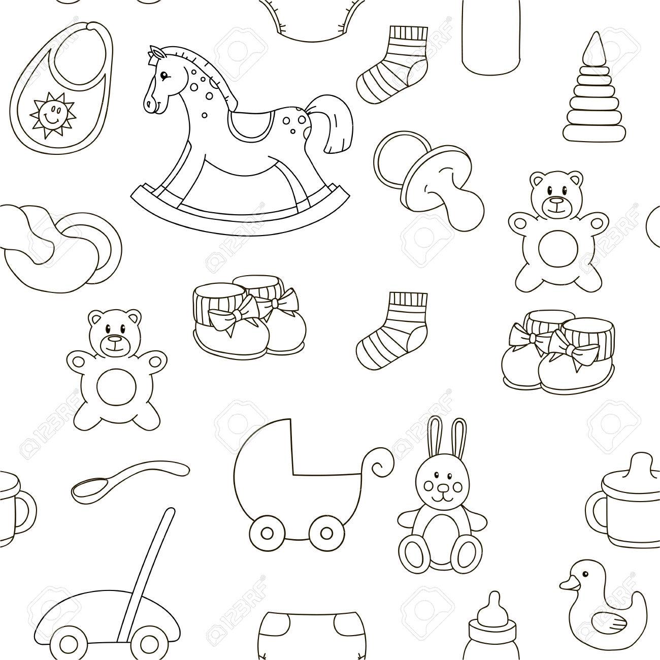 1300x1300 Seamless Hand Drawn Doodle Pattern With Toys. Vector Illustration