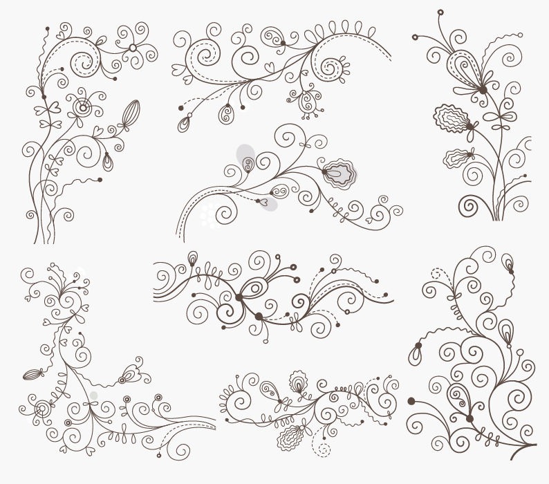 794x700 Swirl Floral Decorative Elements Vector Graphic Set Free Vector