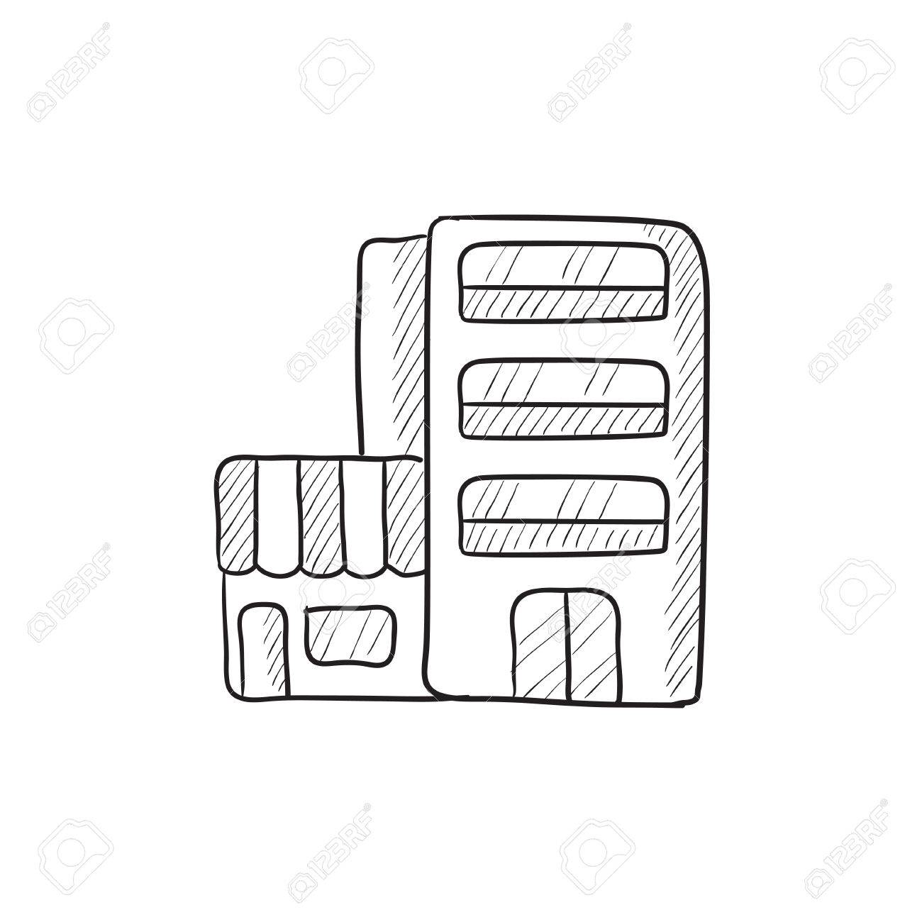 1300x1300 Hotel Building Vector Sketch Icon Isolated On Background. Hand