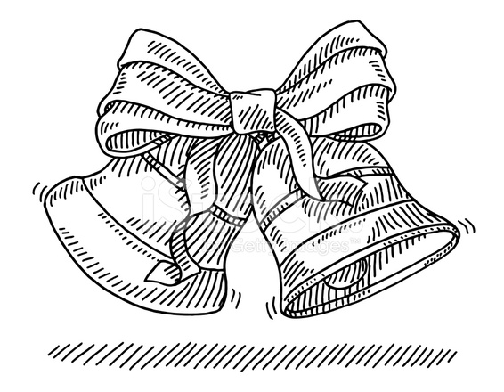 566x440 Christmas Bells Ribbon Drawing Stock Vector