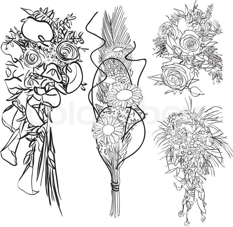 800x779 Doodle Wedding Bouquet Set