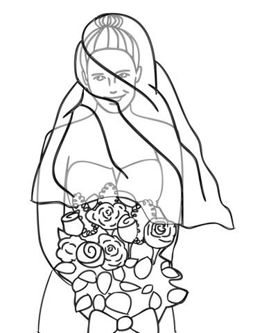 365x480 Bride With Wedding Bouquet Coloring Page Free Printable Coloring
