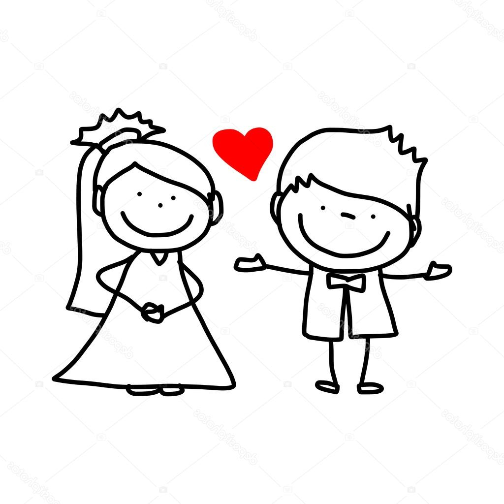 1024x1024 Hand Drawing Cartoon Character Lovers Wedding Stock Vector