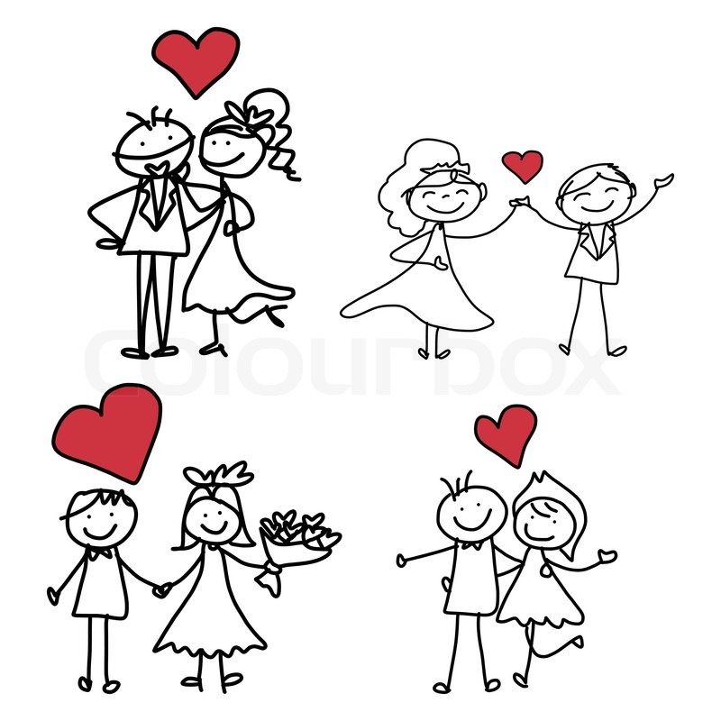 800x800 Hand Drawing Cartoon Character Happiness Wedding Stock Vector