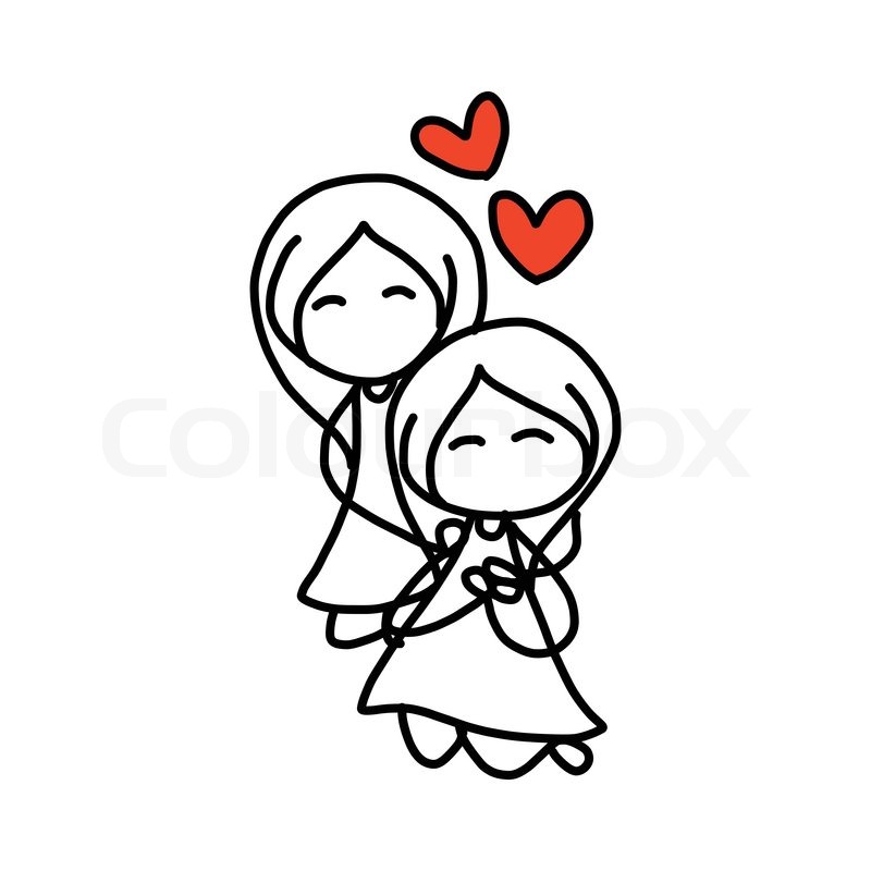 800x800 Hand Drawing Cartoon Concept Happy Same Sex Couple Wedding Stock