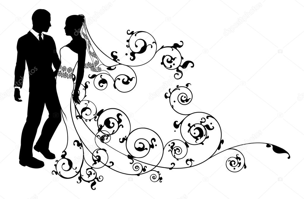 1024x669 Silhouette Bride And Groom Wedding Couple Stock Vector Krisdog